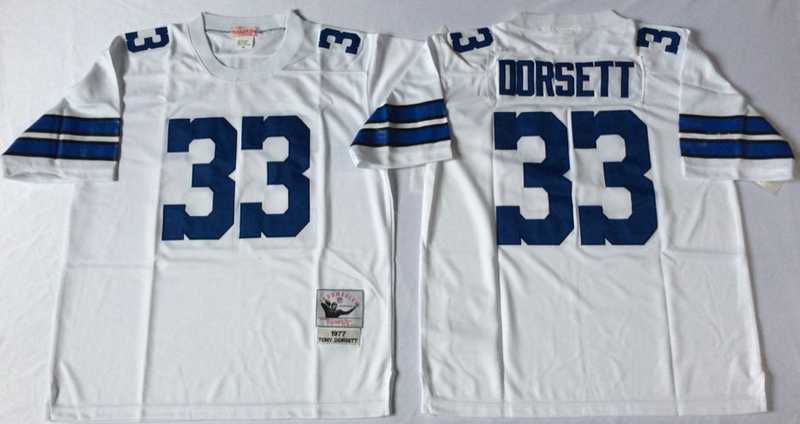 Cowboys 33 Tony Dorsett White M&N Throwback Jersey->nfl m&n throwback->NFL Jersey